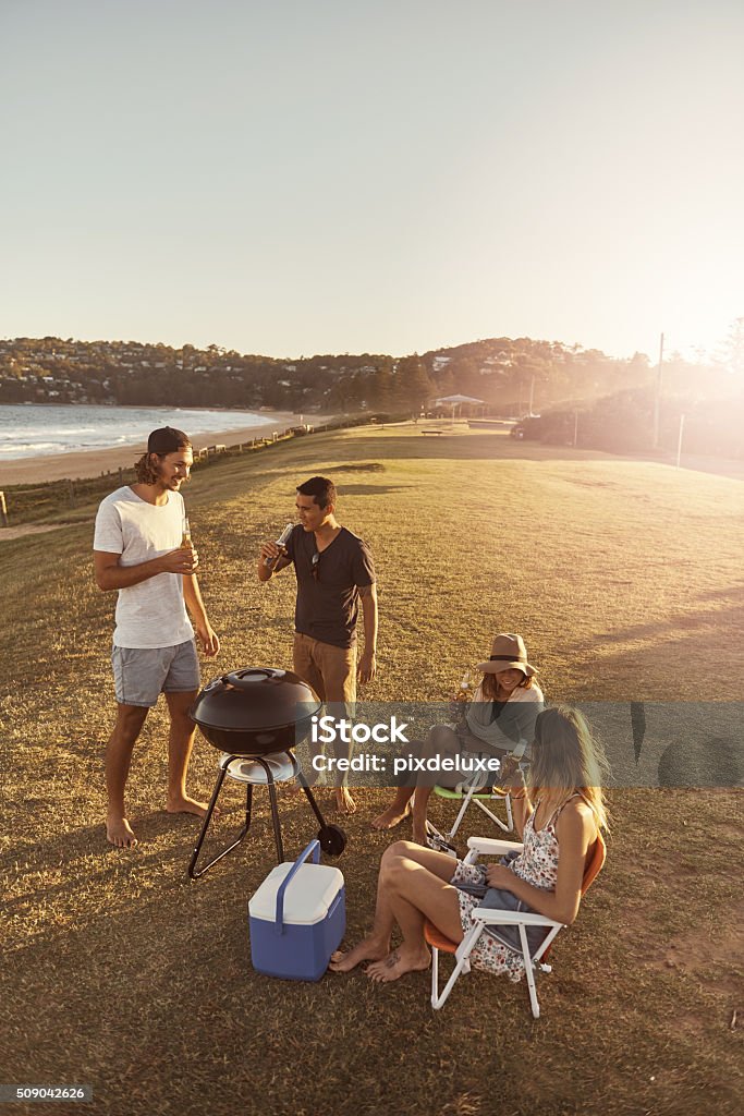 Friends make the good times better Shot of a group of friends having drinks while out on a picnichttp://195.154.178.81/DATA/i_collage/pu/shoots/806323.jpg Barbecue Grill Stock Photo