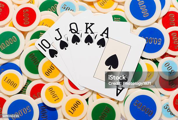 Poker Hand With A Straight Flush In Spades Stock Photo - Download Image Now - Casino, Chance, Gambling