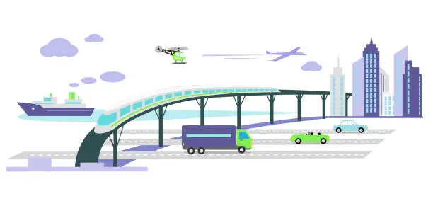Vector illustration of Development of Transport Infrastructure Icon Flat
