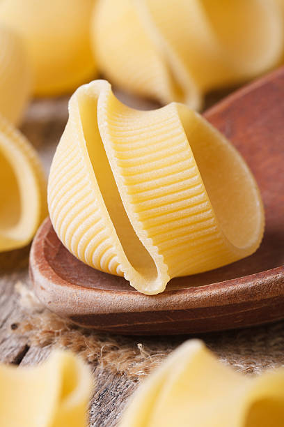 istock Uncooked Macaroni lumaconi on wooden spoon vertical 509046177