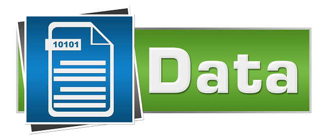 Data text with conceptual symbol over green blue background.