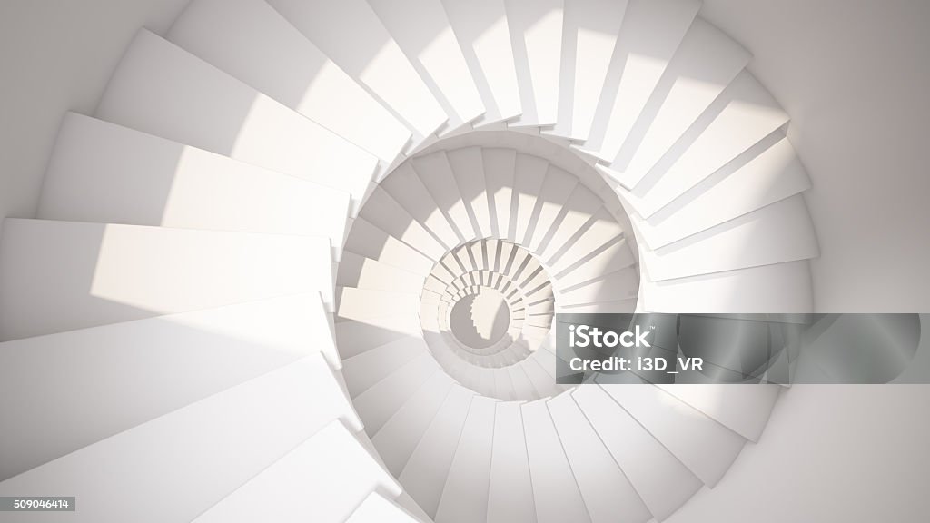 White spiral stairs in sun light abstract interior Staircase Stock Photo