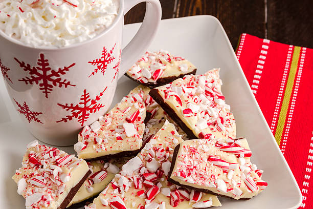 Traditional Holiday Chocolate Peppermint Bark stock photo