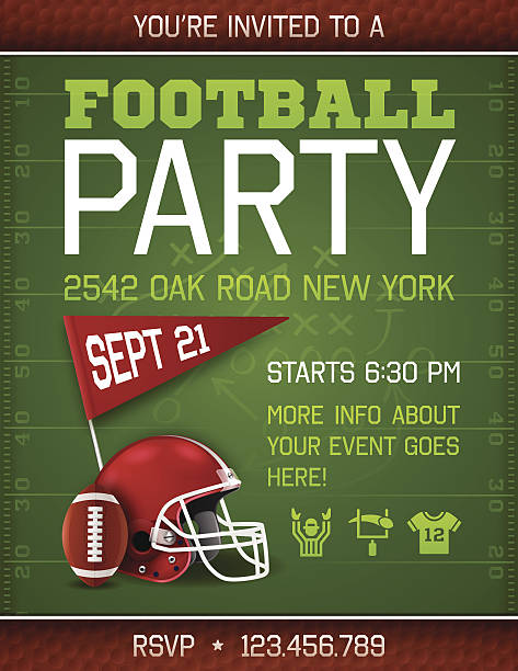 Football Party Invite Poster Football party invite poster with space for your copy. 8.5 inches by 11 inches. EPS 10 file. Transparency effects used on highlight elements. football helmet and ball stock illustrations