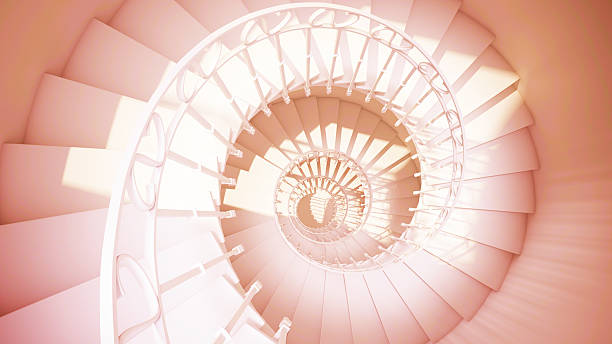 istock Spiral stairs with rails, sepia color abstract 3d interior 509047752