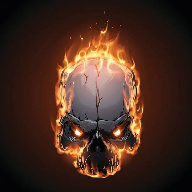 Vector illustration of Skull in fire