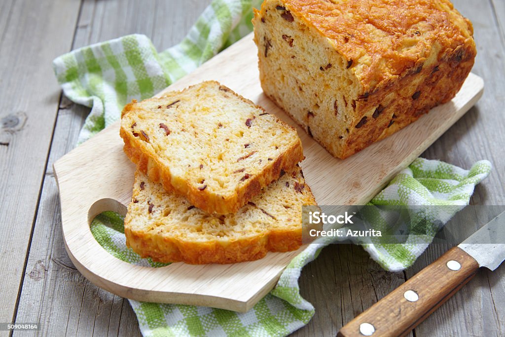 Corn bread with bacon and cheddar Corn bread loaf with bacon and cheddar cheese Appetizer Stock Photo