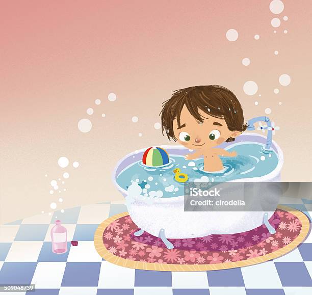 Boy In Bath Stock Illustration - Download Image Now - Animal, Baby - Human Age, Bar Of Soap