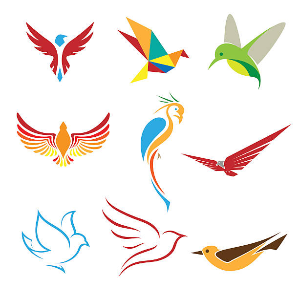 Birds symbols Birds symbols parrot silhouette stock illustrations