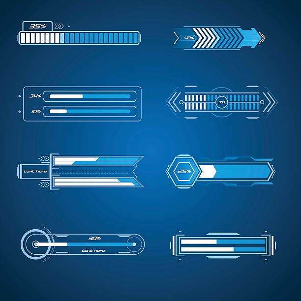 illustrazioni stock, clip art, cartoni animati e icone di tendenza di futuristico caricamento elementi - indicator paper