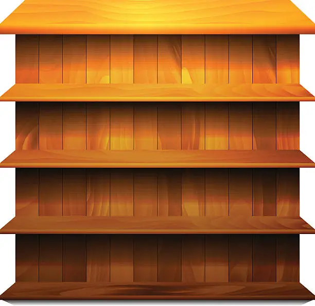 Vector illustration of Empty Isolate Wooden Shelves