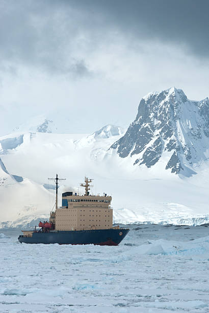 istock icebreaker which floats on the frozen Strait spring Antarctic 509050495