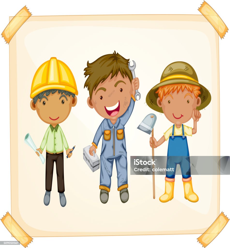 Workers and farmer Illustration of workers and farmer Adult stock vector