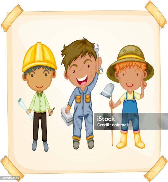 Workers And Farmer Stock Illustration - Download Image Now - Adult, Agriculture, Blueprint