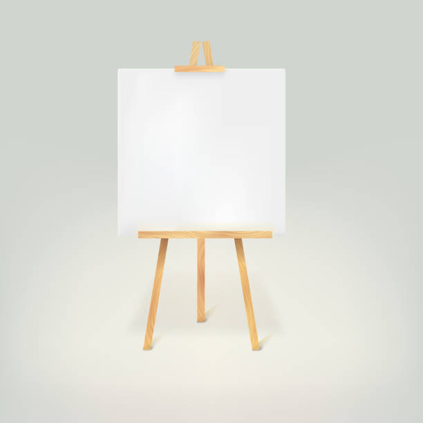 ilustrações de stock, clip art, desenhos animados e ícones de tripé de madeira com uma folha de papel branco - flipchart whiteboard easel chart