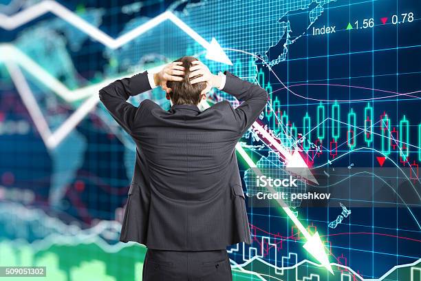 Illustration Of The Crisis Concept With A Businessman In Panic Stock Photo - Download Image Now