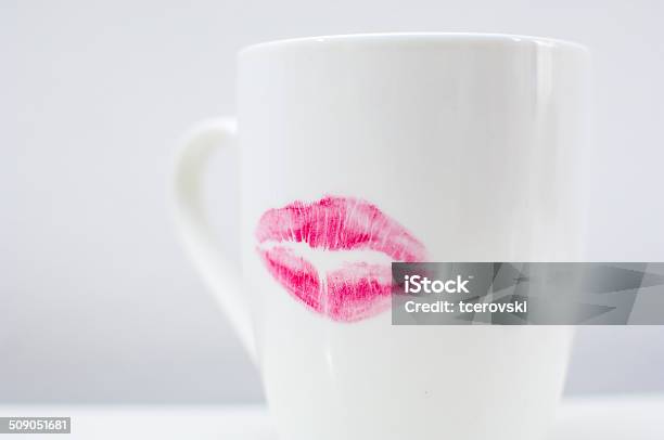 Ceramic Coffee Cup With Rose Lipstick Stock Photo - Download Image Now - Adult, Breakfast, Cafe