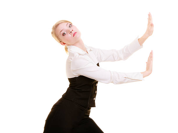 istock Businesswoman pushing away blank copy space 509052277