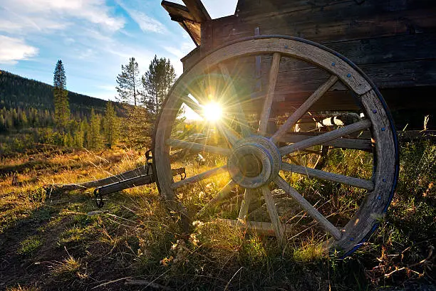 Antique Mountain Wagon at sunset near Vail Colorado