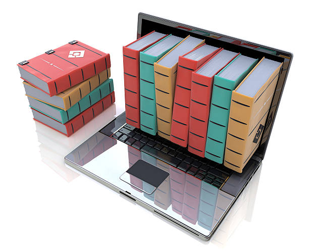 цифровая библиотека книг цвета в компьютер - storage compartment audio стоковые фото и изображения