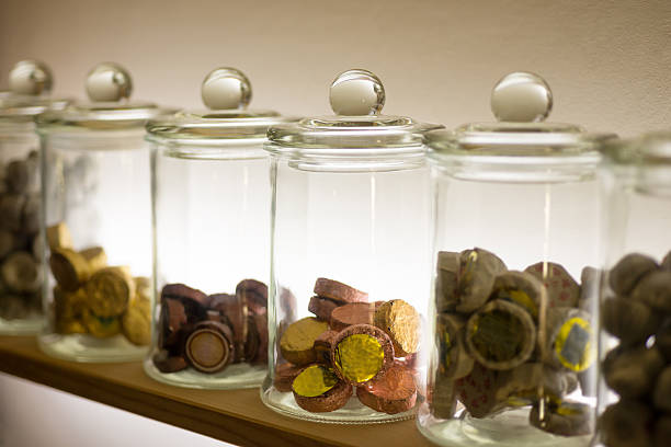  Tea in glass jars on the shelf