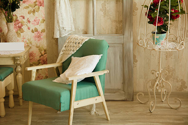 istock Interior room with chairs, pillows, door and flowers 509053554