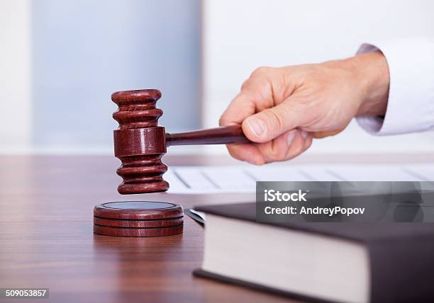 Male Judge In A Courtroom Stock Photo - Download Image Now - Adult, Adults Only, Auction