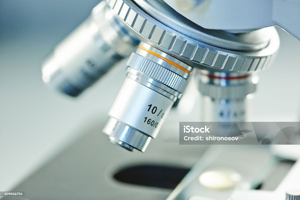 Laboratory equipment Magnifying lens of microscope Laboratory Stock Photo