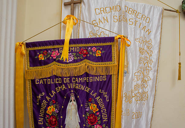 Mexican saint banners for procession stock photo