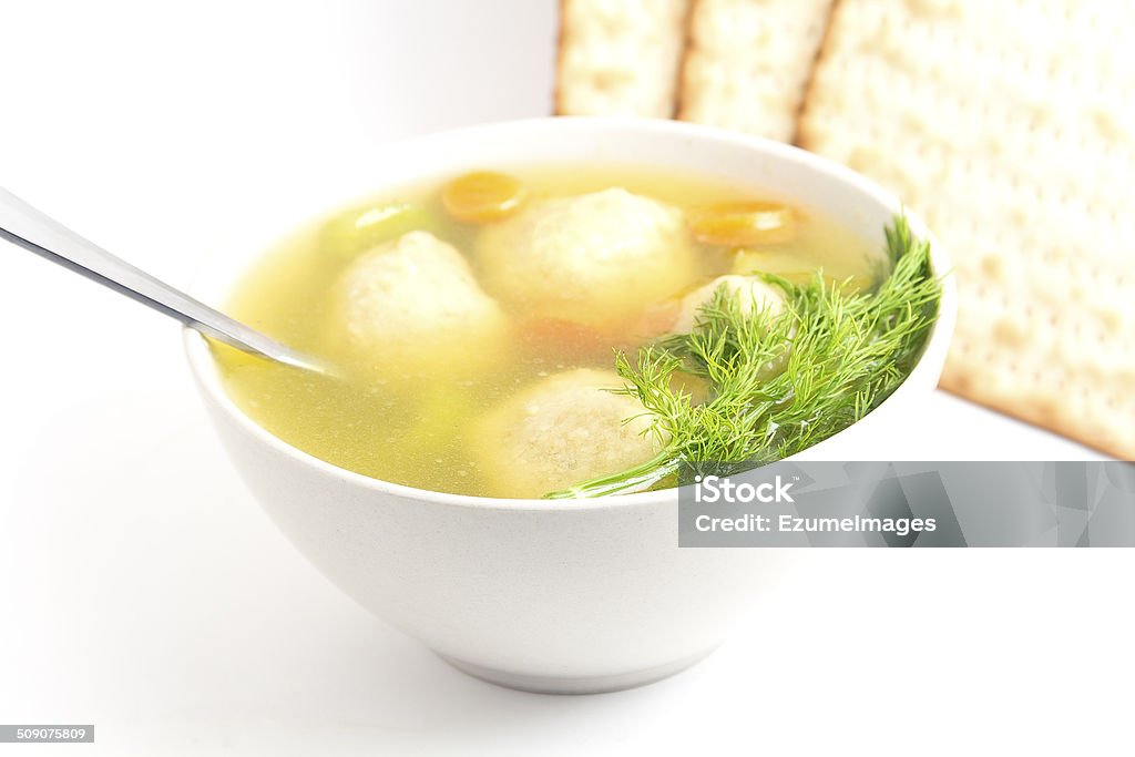 Matzoh Ball Soup Delicious Matzoh ball soup with crackers wine and dill Day Stock Photo