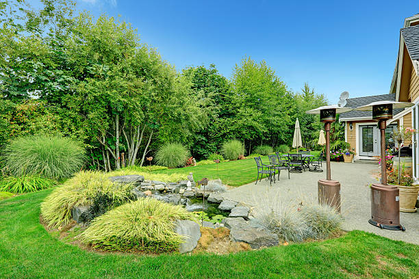 istock Patio area on backyard with beautiful landscape 509077577