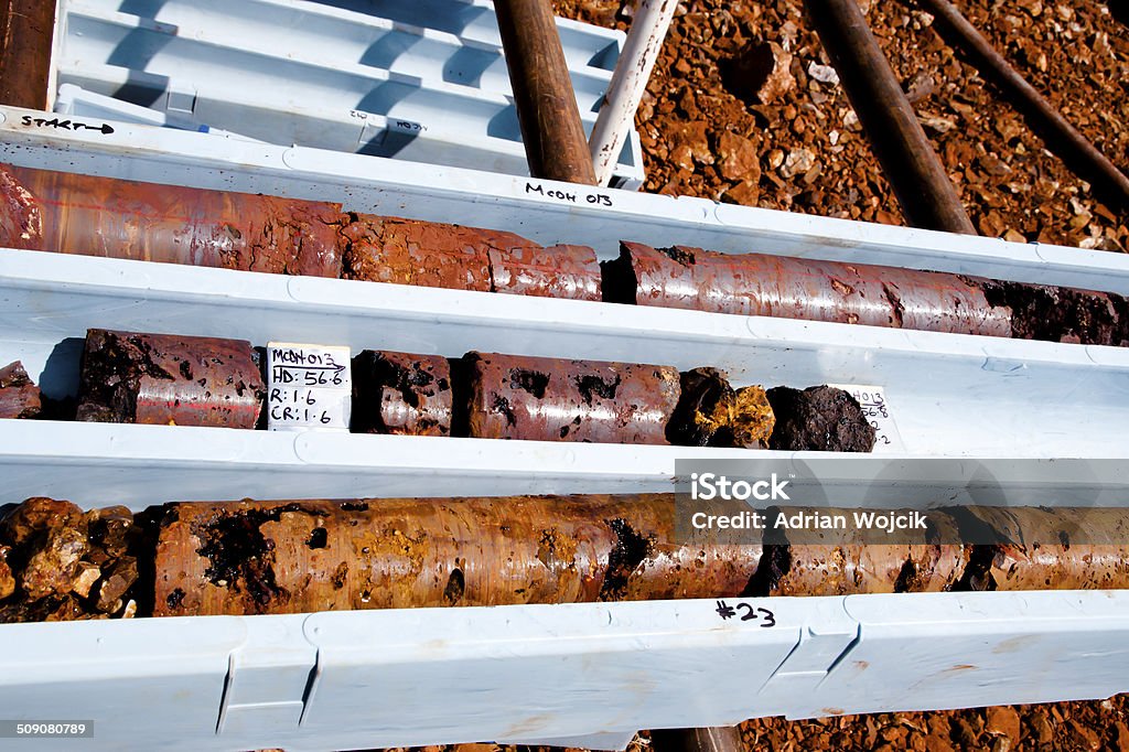 Exploration Drilling Diamond Tip Drilled Rock Cores of Iron Ore Geology Stock Photo