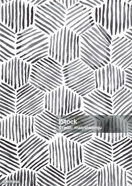 Watercolor Pattern With Black Lines Stock Photo - Download Image Now - Black Color, Drawing - Activity, Seamless Pattern