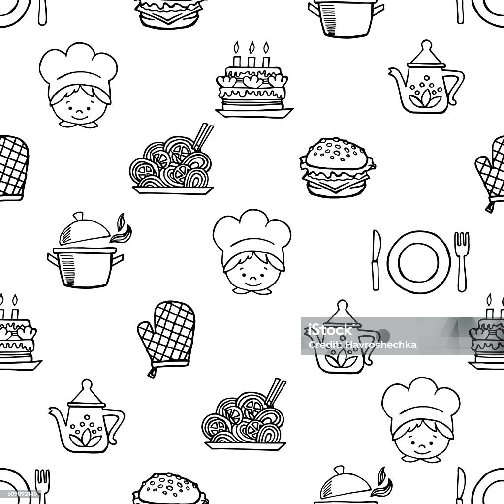 Food Pattern White Food White And Black Seamless Pattern Stock Illustration - Download ...
