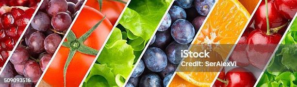 Background Of Fruits Berries And Vegetables Stock Photo - Download Image Now - Fruit, Vegetable, Freshness