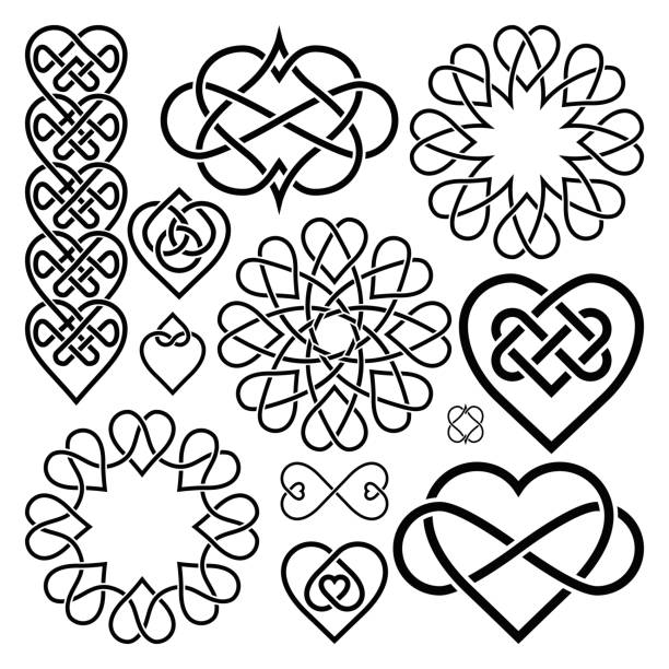 Set Hearts Intertwined in Celtic Knot Set Hearts Intertwined in Celtic Knot. Twelve Items celtic knot animals stock illustrations