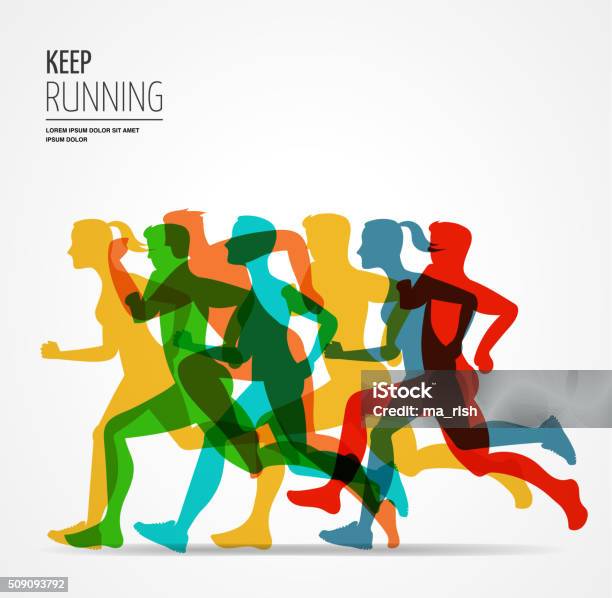 Ausführen Marathon Laufen Farbenfrohen Poster Stock Vektor Art und mehr Bilder von Marathon - Marathon, Menschen, Umrisslinie