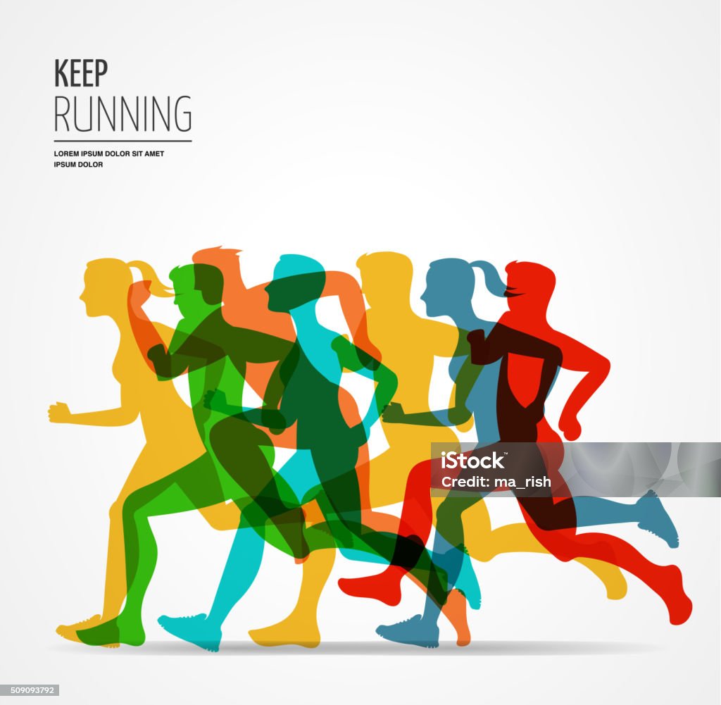 En cours d'exécution Marathon, les gens courir, coloré affiche - clipart vectoriel de Marathon libre de droits