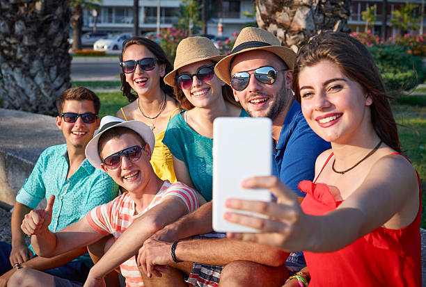 Friends taking self portrait