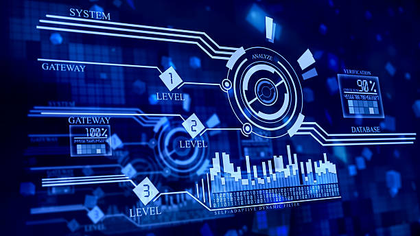 multi-leveled firewall in cyberspace stock photo