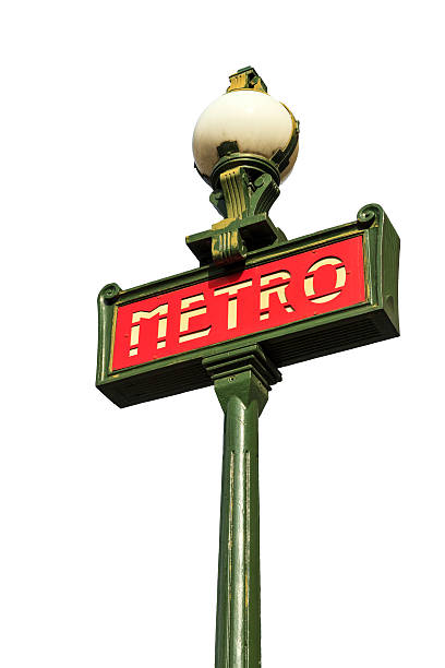 Subway lantern white Retro red subway sign on a lantern in Paris, France, against a white background paris metro sign stock pictures, royalty-free photos & images