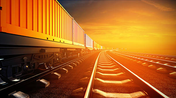 istock 3d illustration of freight train with containers on platforms on 509098856