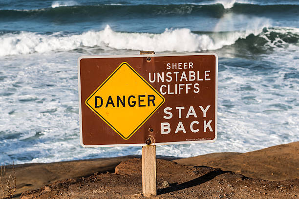 istock Danger Sign with Waves in Background at Sunset Cliffs 509101064