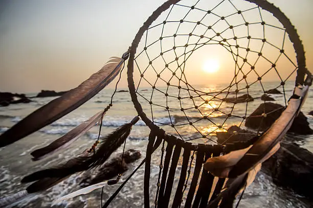 Dreamcatcher at sunset on the beach in India, Goa