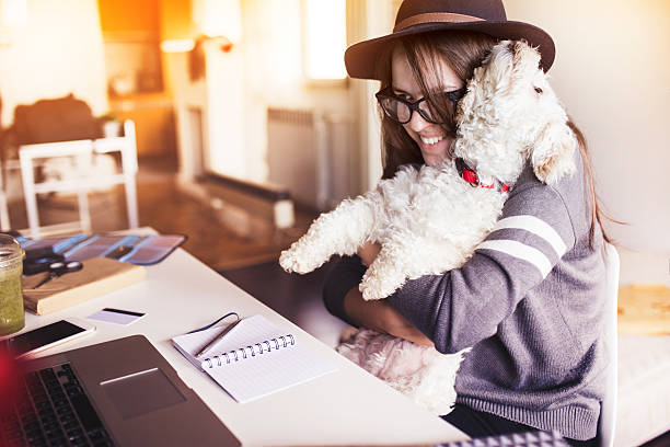 istock Woman working in her office and hugging her puppy 509104258