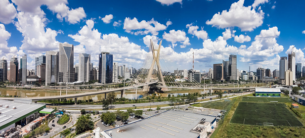 Panoramic Photo of the famous cable stayed bridge located at Sao Paulo city. The name of this bridge is \