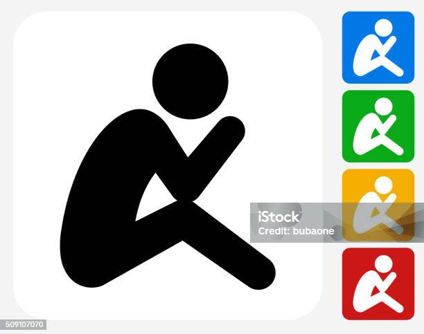 Depressed Stick Figure Icon Flat Graphic Design Stock Illustration - Download Image Now - Icon Symbol, Sitting, Depression - Sadness