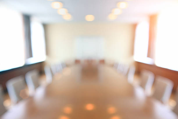 istock Defocused conference room with tables and chairs, bright illumination 509109888
