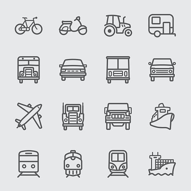 ilustrações de stock, clip art, desenhos animados e ícones de conjunto de ícones de transporte de linha - van moving van commercial land vehicle truck