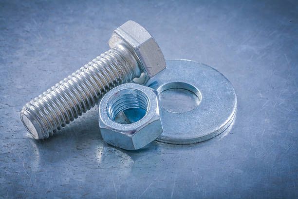 istock Composition of stainless bolt washer screwbolt screw-nut on meta 509110566